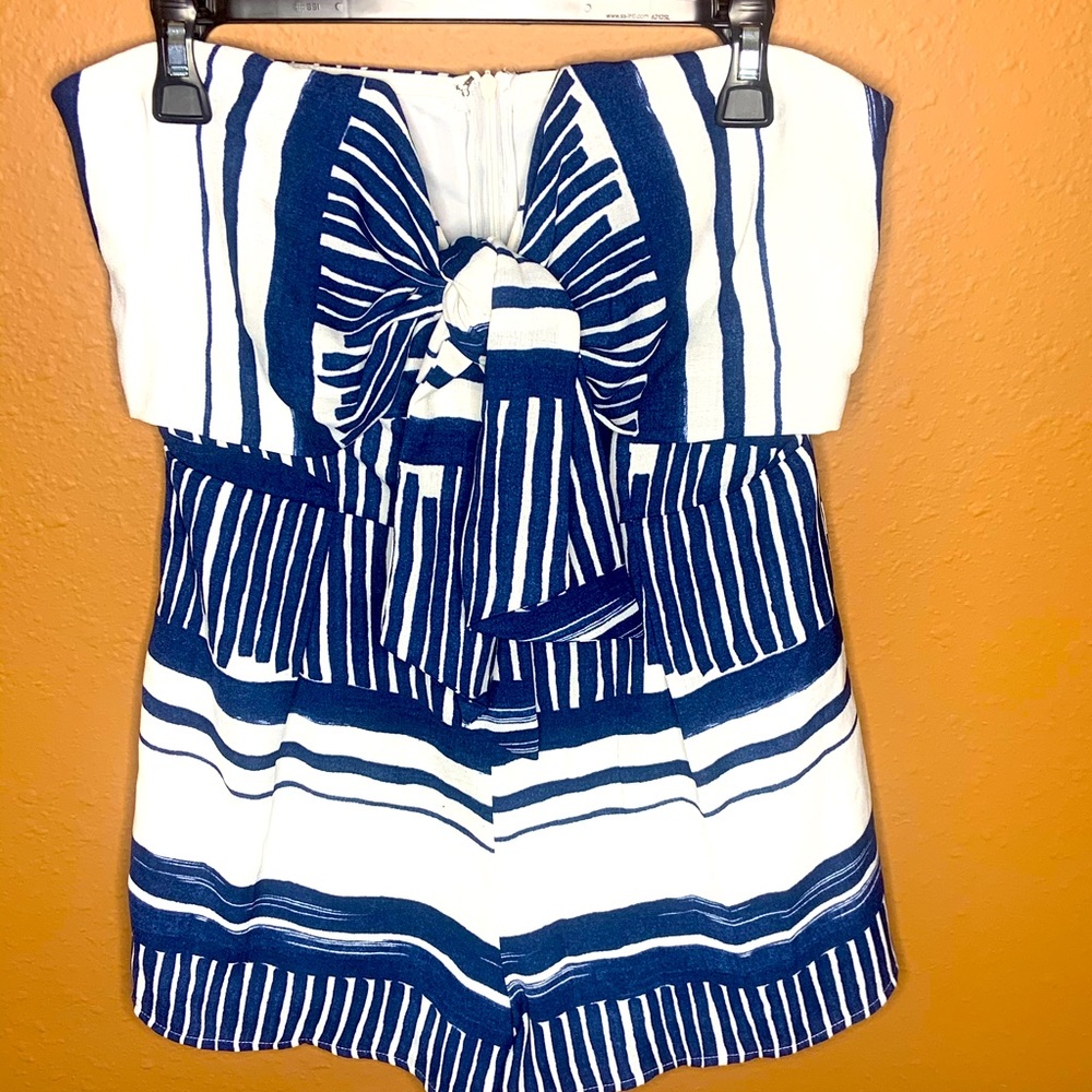 Navy and white shorts romper